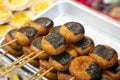 Deep fried skewers Chinese street food in Nankin-machi neighborhood in Kobe, Japan.