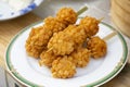 Deep fried skewers Chinese street food in Nankin-machi neighborhood in Kobe, Japan.