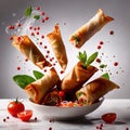 Deep fried spring roll, traditional Asian snack and appetizer