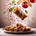 Deep fried spring roll, traditional Asian snack and appetizer