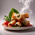 Deep fried spring roll, traditional Asian snack and appetizer