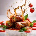 Deep fried spring roll, traditional Asian snack and appetizer