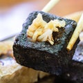 Deep fried stinky tofu with pickled cabbage, famous and delicious street food in Taiwan