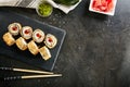 Deep Fried Sushi Rolls with Salmon and Cream Cheese Top View Royalty Free Stock Photo