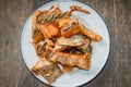 Deep Fried Tilapia Fish with salt, Top view.