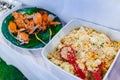 Deep Fried Wanton or Fried Dumpling and Fried Beans Nuts Snack on White Table Royalty Free Stock Photo