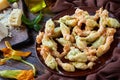 Deep fried zucchini flowers on a plate Royalty Free Stock Photo