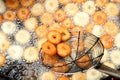 Deep frying medu vada in the pan. Medu Vada is a savoury snack from South India, very common street food in the India.