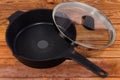 Deep frying pan with non-stick coating and glass lid Royalty Free Stock Photo