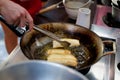 Deep frying vegetarian spring rolls