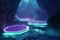 A deep, futuristic abyss where hexagonal stepping stones float over an endless digital void. The