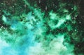 Deep galaxy green and blue watercolor background