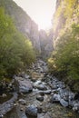 A deep gorge with a river in the mountains of Italy. Royalty Free Stock Photo