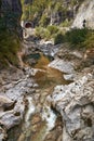 A deep gorge with a river in the mountains of Italy. Royalty Free Stock Photo