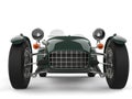 Deep green vintage open wheel sports racing car - front view closeup shot Royalty Free Stock Photo