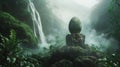 Deep in the heart of a mist-shrouded jungle, a World Easter egg rests atop an ancient stone pedestal, surrounded by lush foliage