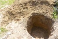 a deep hole is dug in the ground, a sinkhole in the ground Royalty Free Stock Photo