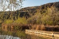 Deep Lake Boat Launch Dock Glows at Sunrise in Sun Lakes State Park, Washington Royalty Free Stock Photo