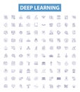 Deep learning line icons, signs set. Deep learning, Neural networks, Machine learning, Backpropagation, CNN, NLP, AI