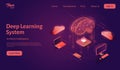 Deep learning system landing web page template. Artificial intelligence isometric vector illustration.