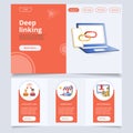 Deep linking flat landing page website template. Affiliate link, merchant, withdrawal. Web banner with header, content