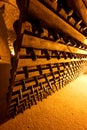 Deep and long undergrounds caves for making champagne sparkling wine from chardonnay and pinor noir grapes in Reims, Champagne,