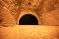 Deep and long undergrounds caves for making champagne sparkling wine from chardonnay and pinor noir grapes in Reims, Champagne,