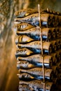 Deep and long undergrounds caves for making champagne sparkling wine from chardonnay and pinor noir grapes in Reims, Champagne,