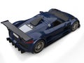 Deep navy blue racing supercar - top down back view