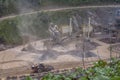 Deep open pit mine hole in a quarry .