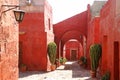 Deep orange color old buildings in the Monastery of Santa Catalina, Arequipa, Peru Royalty Free Stock Photo