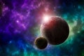 Deep outer space landscape with planets and nebula Royalty Free Stock Photo