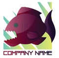 Deep pink and purple piranha vector logo design on a