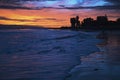 Deep purple and orange sunset looking towards Anacapa Island, Ventura, California, USA