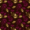 Deep red color decorative seamless pattern with gold elements. Royalty Free Stock Photo