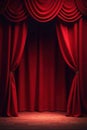 Deep red curtain sweeps back, showcasing bare stage, opening, scene, drapery Royalty Free Stock Photo