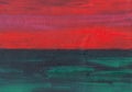 Deep red and green background painting. Abstract minimalist landscape. Hand drawn oil textured. Brush strokes of paint on paper Royalty Free Stock Photo