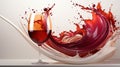 Deep Red Liquid Oil Paint Splashing or Dripping With Wine Glasse on White Background Royalty Free Stock Photo