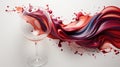 Deep Red Liquid Oil Paint Splashing or Dripping With Wine Glasse on White Background Royalty Free Stock Photo