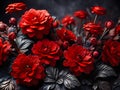 Deep Red flowers on a dark background. generative AI Royalty Free Stock Photo