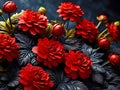 Deep Red flowers on a dark background. generative AI Royalty Free Stock Photo