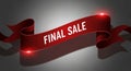 A deep red ribbon banner with the words FINAL SALE in white text is illuminated with bright light effects against a Royalty Free Stock Photo