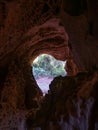 deep red stone cave scenery, Montroig del Camp, Spain