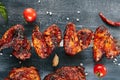 Deep Roasted Spicy Buffalo Chicken Wings on a Skewer Royalty Free Stock Photo