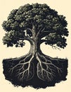 Deep-Rooted Tree of Life Vintage Illustration Royalty Free Stock Photo