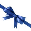 Deep royal blue gift ribbon bow corner diagonal isolated on white Royalty Free Stock Photo