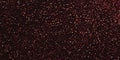 A deep ruby red glitter background, with sparkling particles reflecting gold highlights. The bold,