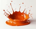 Deep rust orange paint splash isolated on a blank white surface