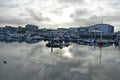 Moored trawlers and fishing equipment. Sutton Harbour Plymouth England