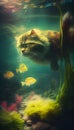 Deep Sea Daydreams: A Wistful Kitty Cat Kitten Swimming Underwater